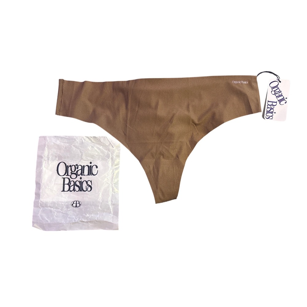 NEW Organic Basics Womens Walnut Naked Rib Thong Underwear, Size Large